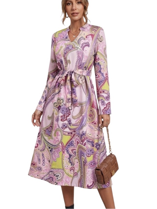 SHEIN Dresses & Skirts - Allover Print Notched Neck Belted Dress size M new without tag